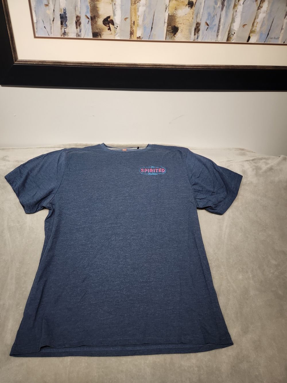Chaps Navy Heather Short Sleeve Crew Tee with Pink Logo